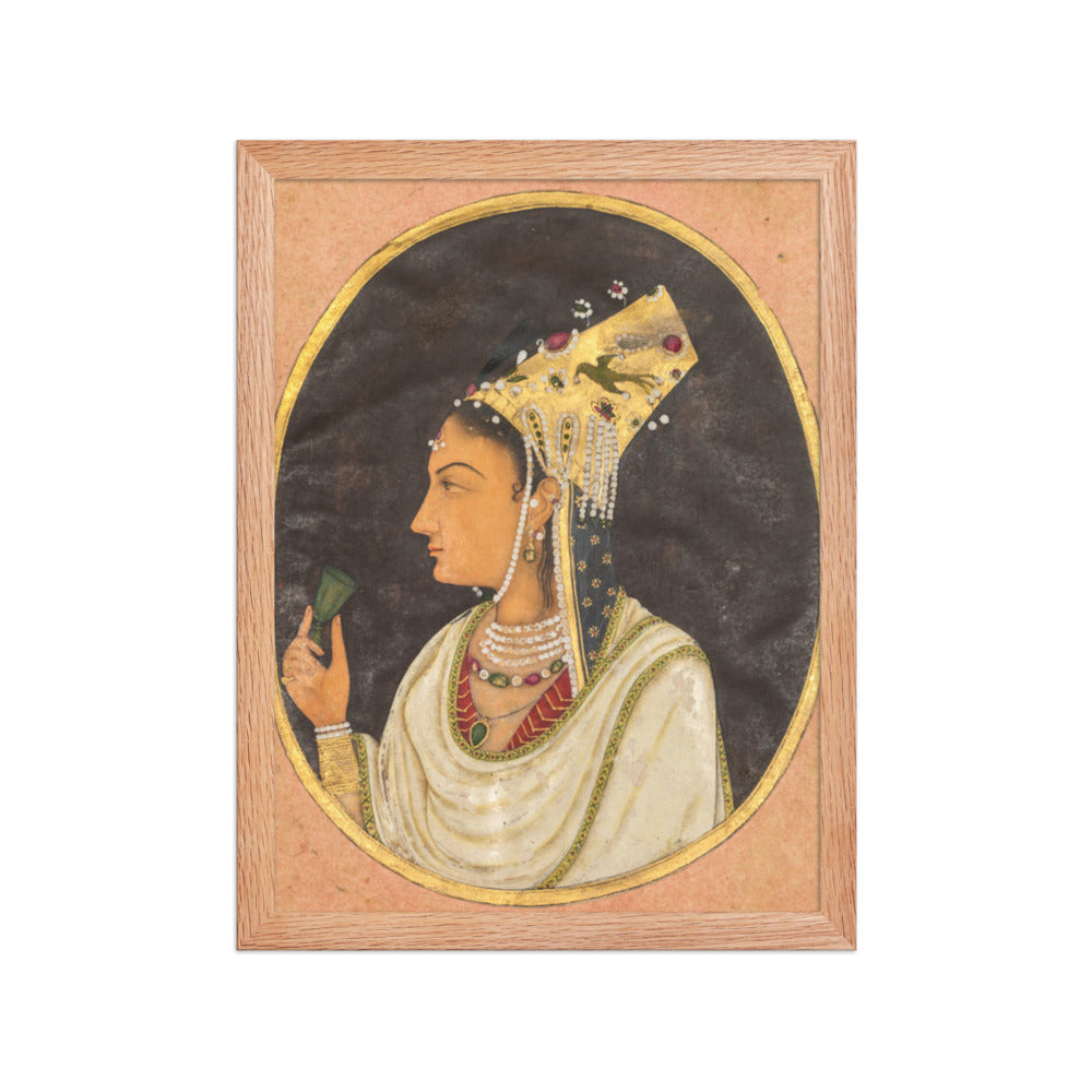 Oval portrait of a woman in a Chaghtai hat — Restored Mughal Wall Art — view 4