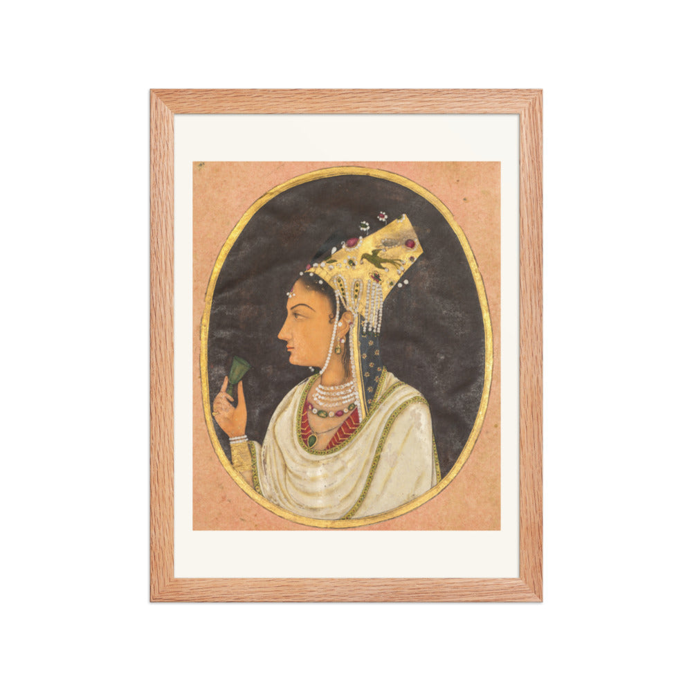 Oval portrait of a woman in a Chaghtai hat — Restored Mughal Wall Art — view 4