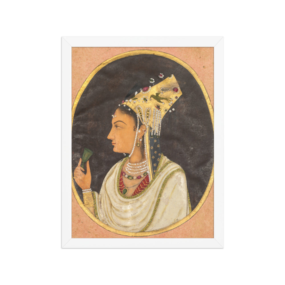 Oval portrait of a woman in a Chaghtai hat — Restored Mughal Wall Art — view 6