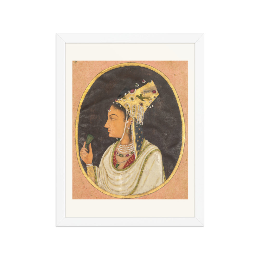 Oval portrait of a woman in a Chaghtai hat — Restored Mughal Wall Art — view 6