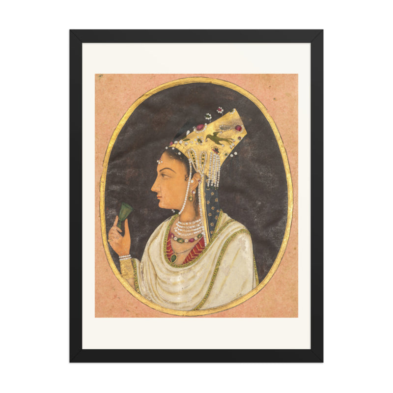 Oval portrait of a woman in a Chaghtai hat — Restored Mughal Wall Art