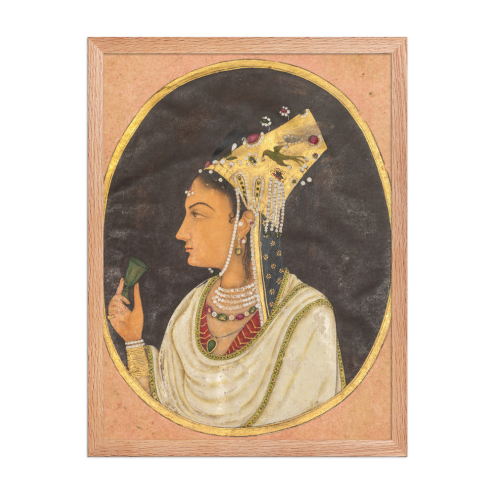 Oval portrait of a woman in a Chaghtai hat — Restored Mughal Wall Art — view 3