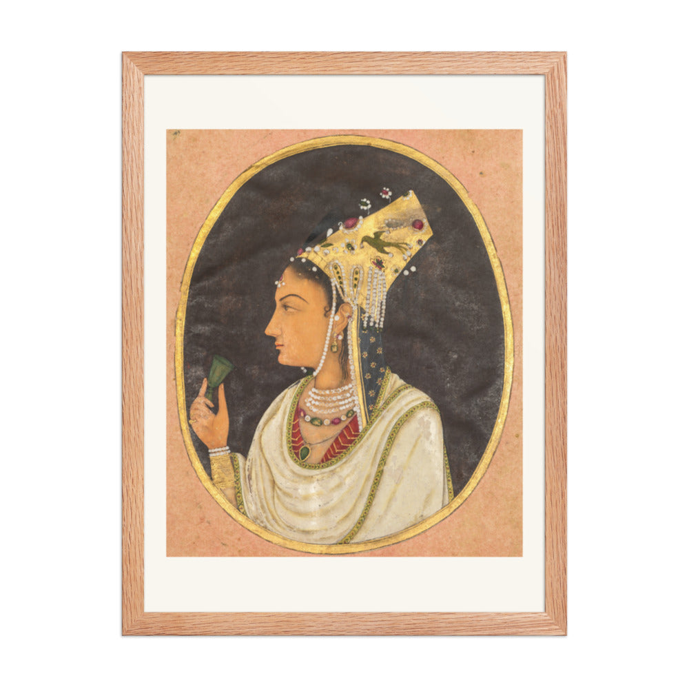 Oval portrait of a woman in a Chaghtai hat — Restored Mughal Wall Art — view 3