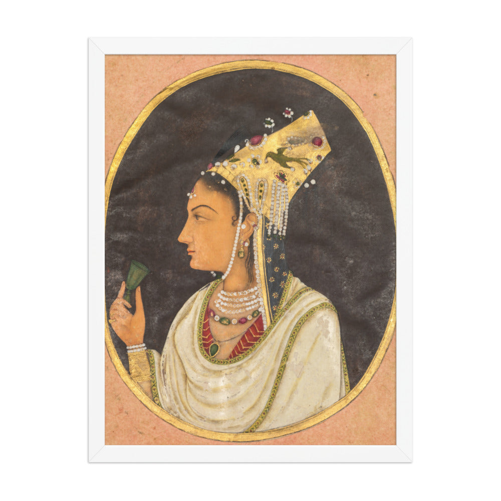 Oval portrait of a woman in a Chaghtai hat — Restored Mughal Wall Art — view 5