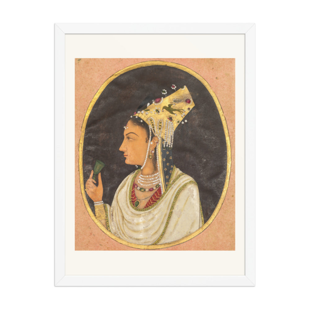 Oval portrait of a woman in a Chaghtai hat — Restored Mughal Wall Art — view 5