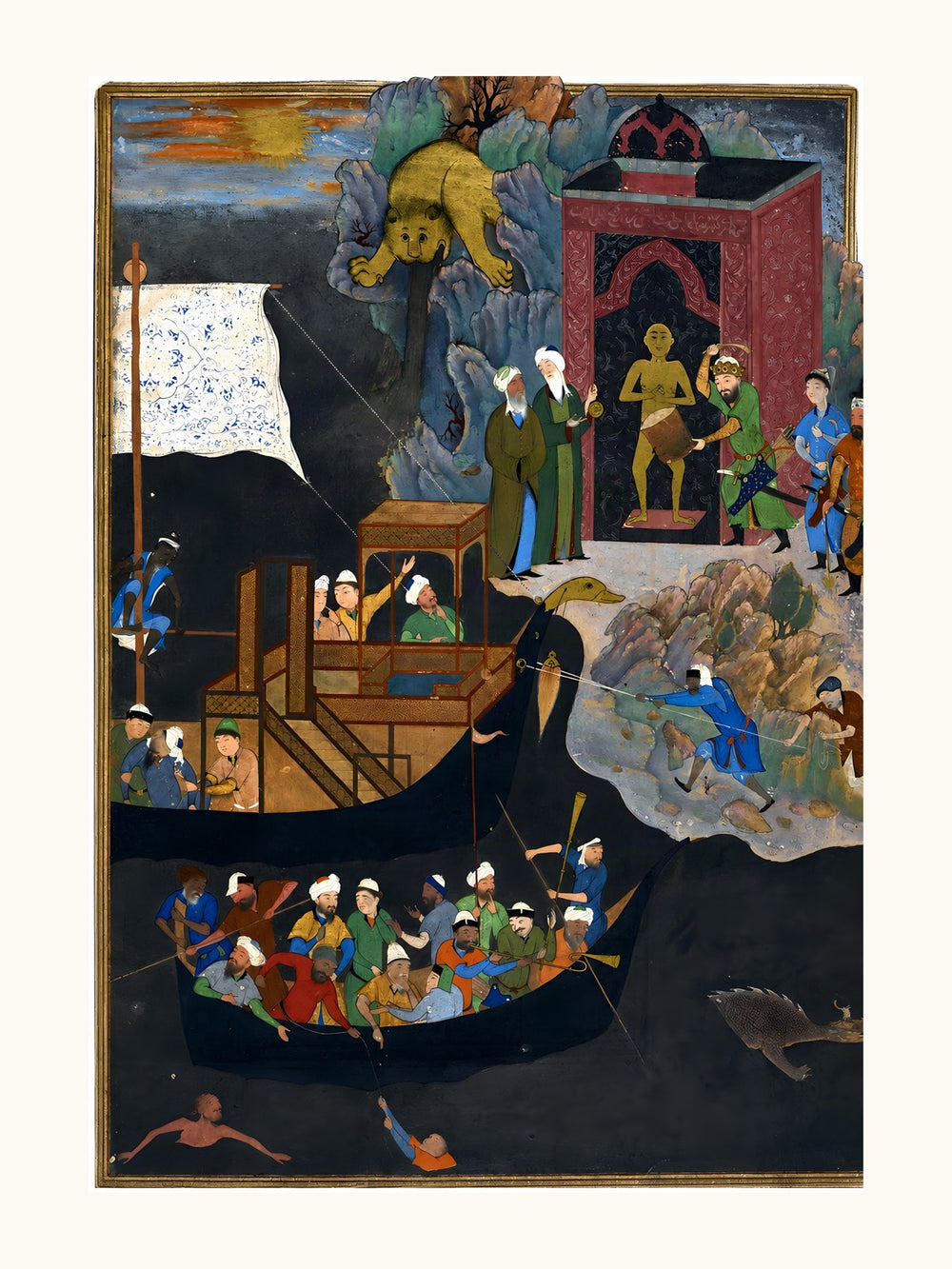Iskandar Beats the Drum | Restored Persian Miniature — view 11