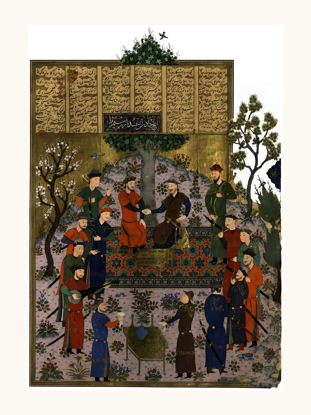An Evening Assembly in a Garden | Restored Persian Miniature — view 11