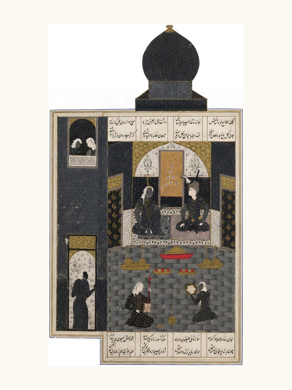 Mourners in Black Beneath a Dark Dome | Restored Persian Miniature — view 11