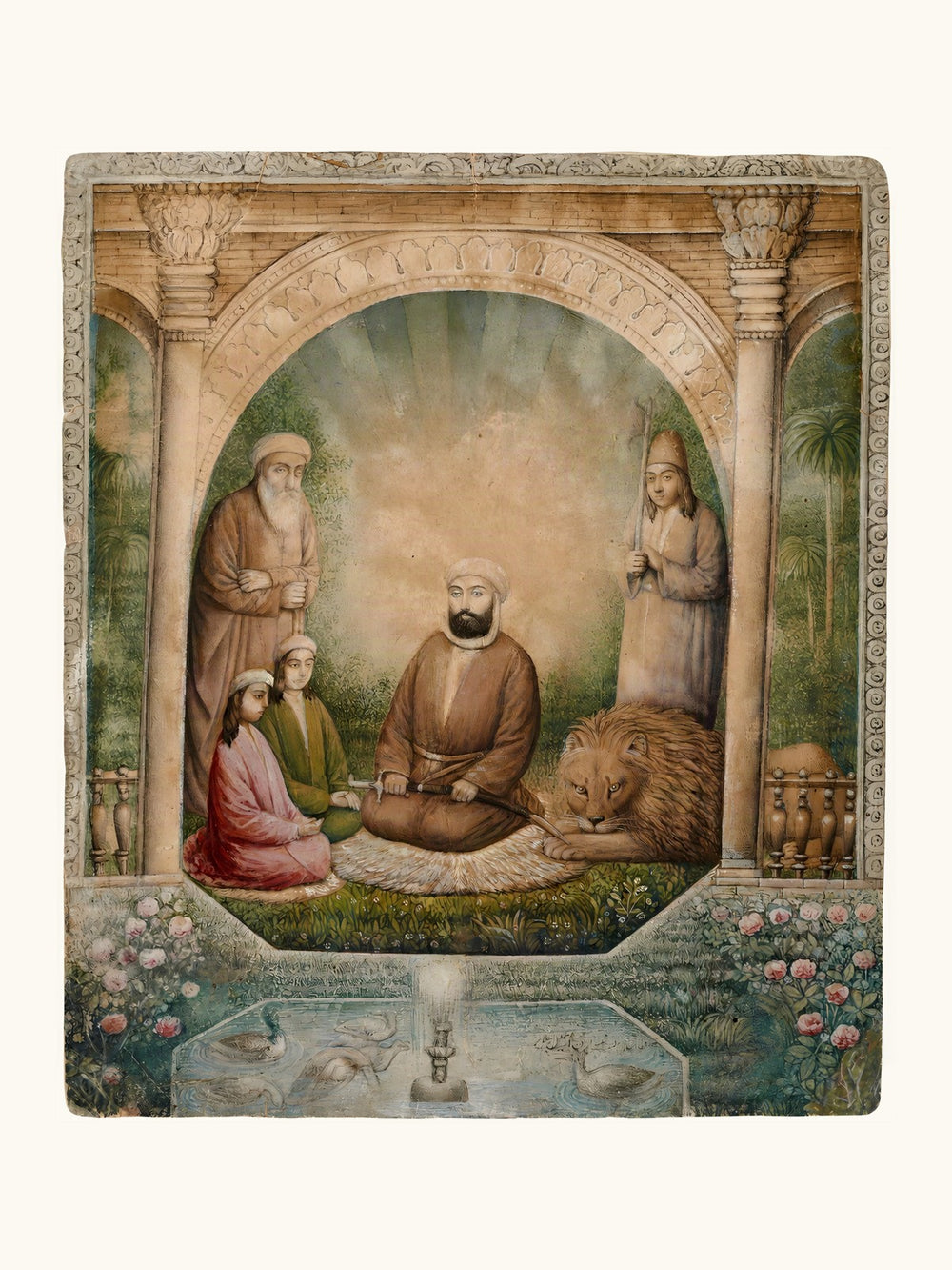 A Sufi Assembly with a Lion | Restored Qajar Painting — view 10