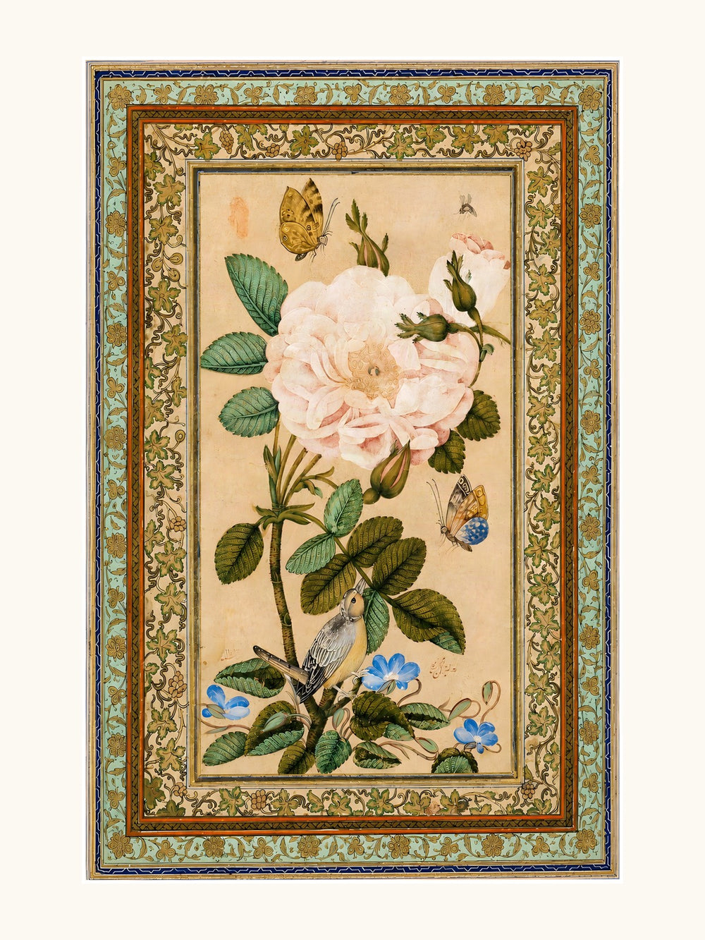 Gul-o Bulbul — A Bird in a Rose Bush | Restored Qajar Painting — view 10