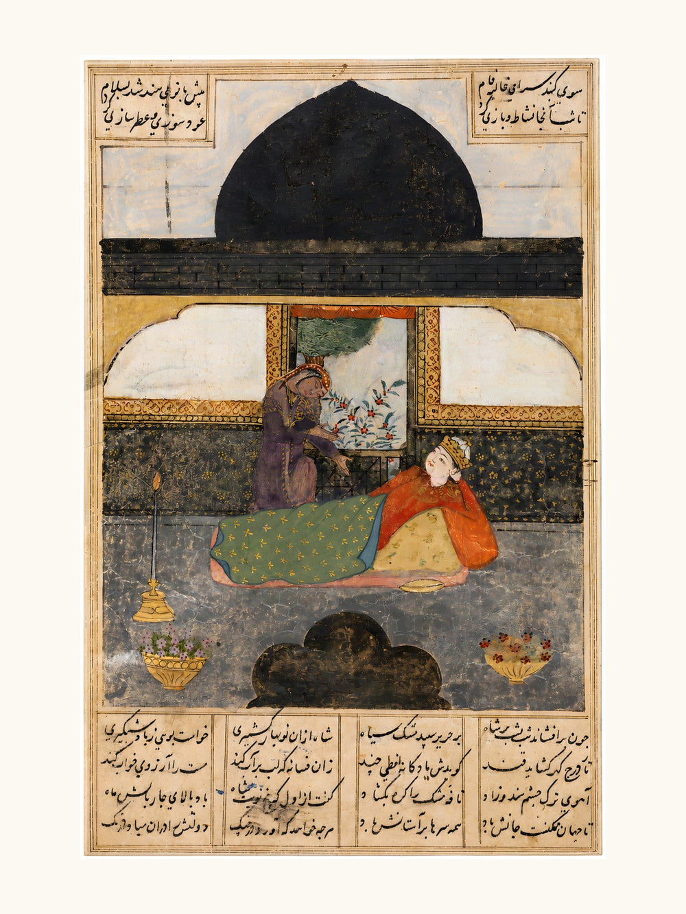 Bahram Gur in the Black Pavilion — Khamsa of Nizami | Restored Persian Wall Art — view 10