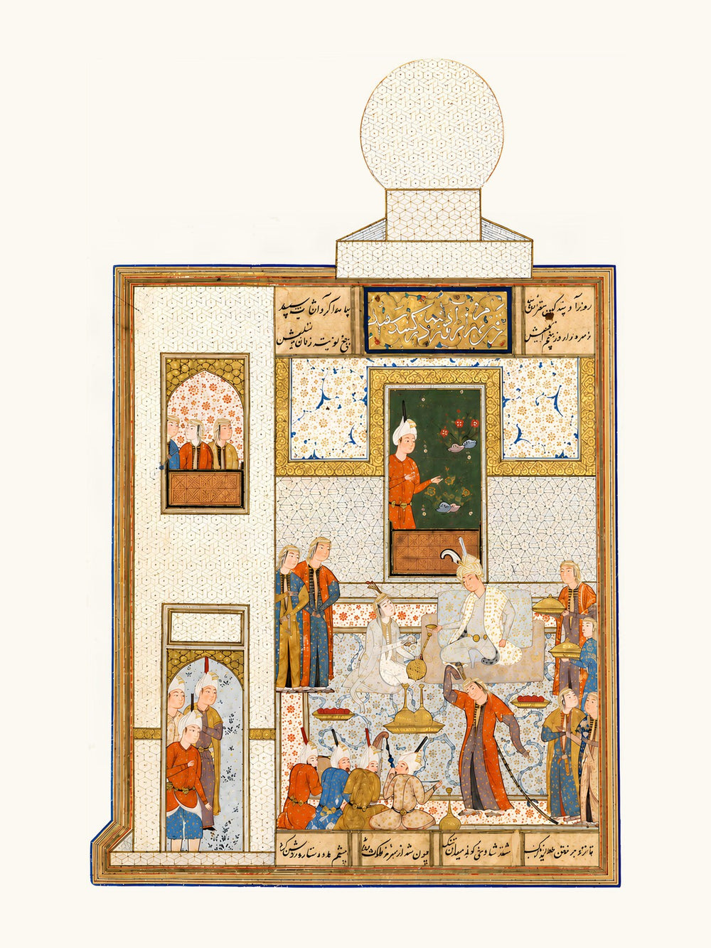 Bahram Visits the White Domed Pavilion — Khamsa of Nizami | Restored Persian Wall Art — view 10