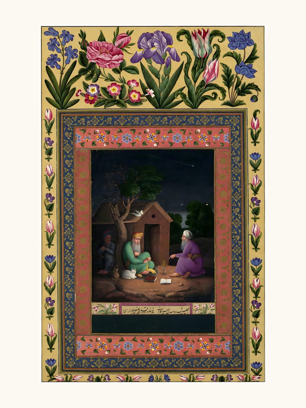 Two Old Men in Discussion Outside a Hut — Davis Album, 1674 | Restored Persian Wall Art — view 10