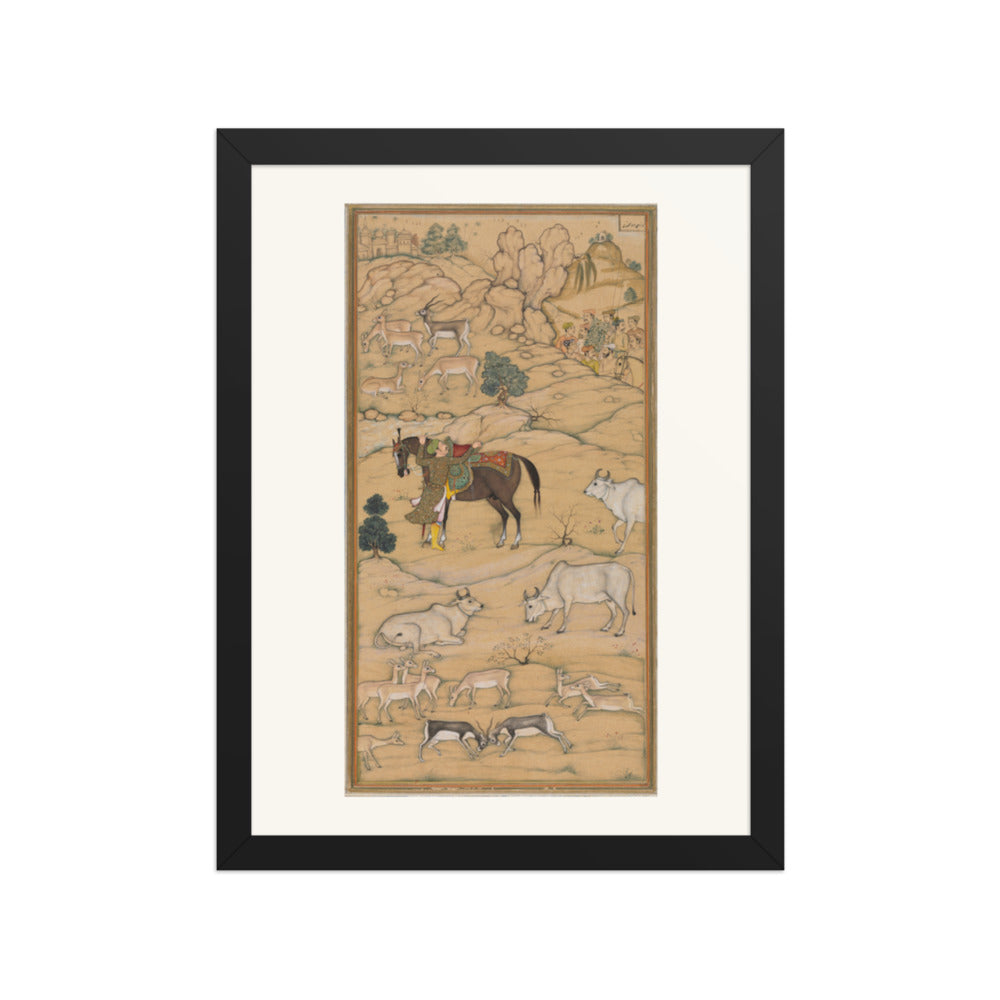 Akbar Mounting His Horse, by Sur Das Gujarati, from an Akbar-nama — Restored Mughal Wall Art — view 2