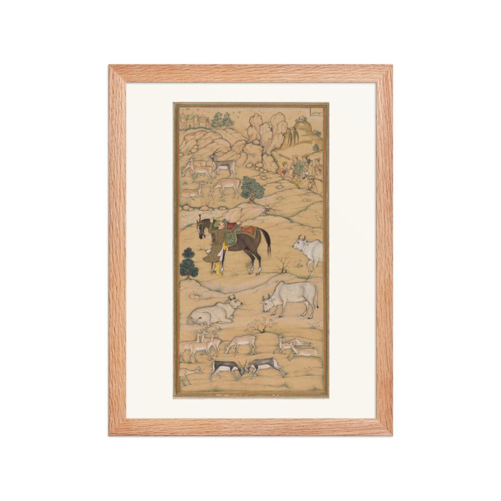 Akbar Mounting His Horse, by Sur Das Gujarati, from an Akbar-nama — Restored Mughal Wall Art — view 4