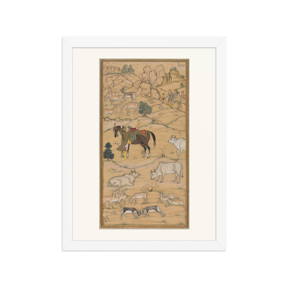 Akbar Mounting His Horse, by Sur Das Gujarati, from an Akbar-nama — Restored Mughal Wall Art — view 6