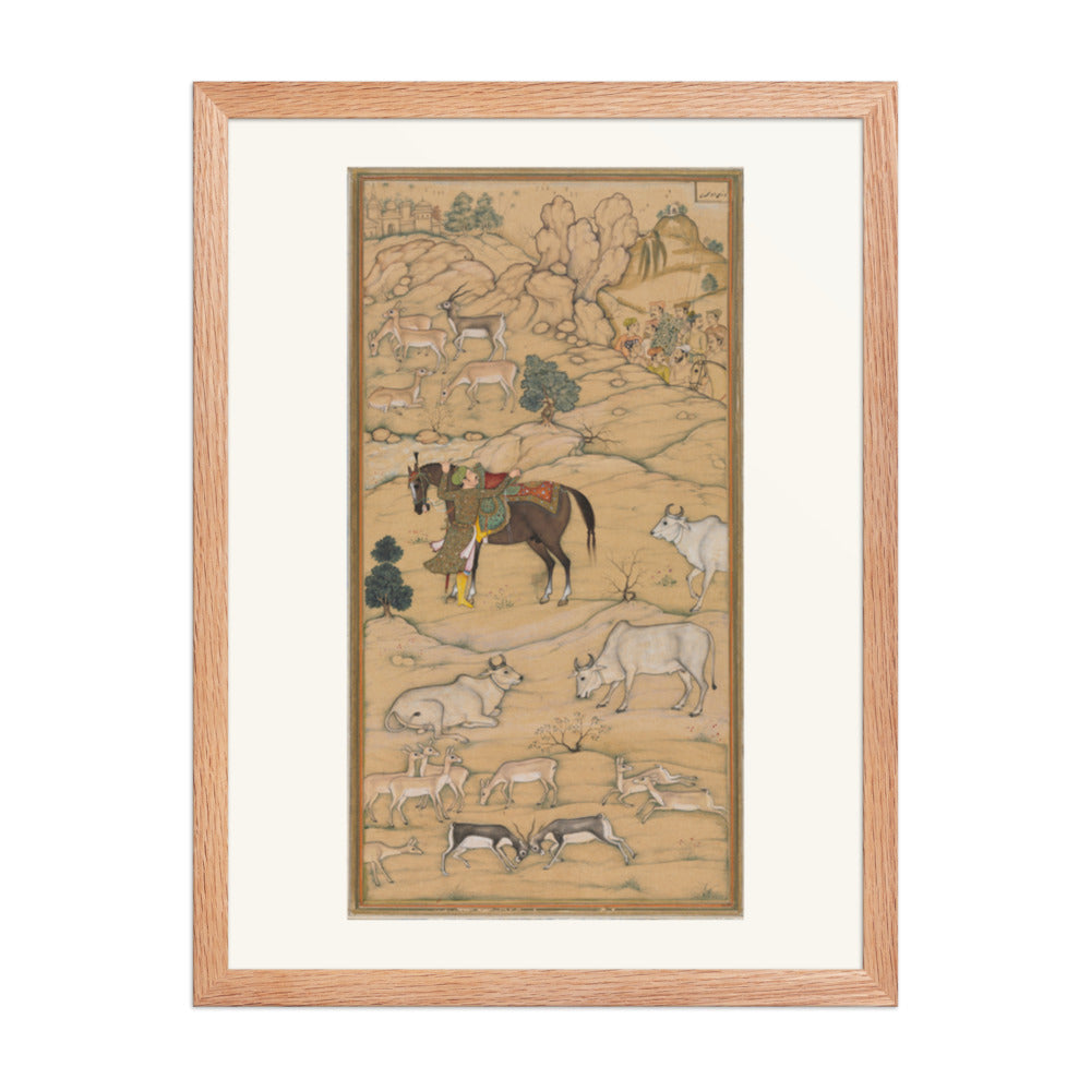 Akbar Mounting His Horse, by Sur Das Gujarati, from an Akbar-nama — Restored Mughal Wall Art — view 3