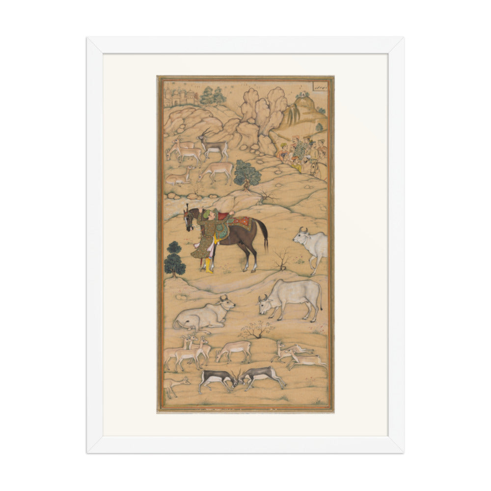 Akbar Mounting His Horse, by Sur Das Gujarati, from an Akbar-nama — Restored Mughal Wall Art — view 5