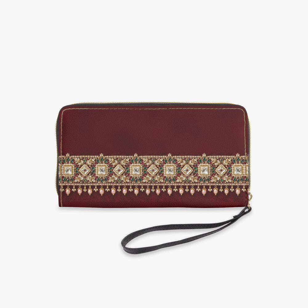 Kundan Potli — Maroon Velvet Wristlet Clutch Wallet — view 5