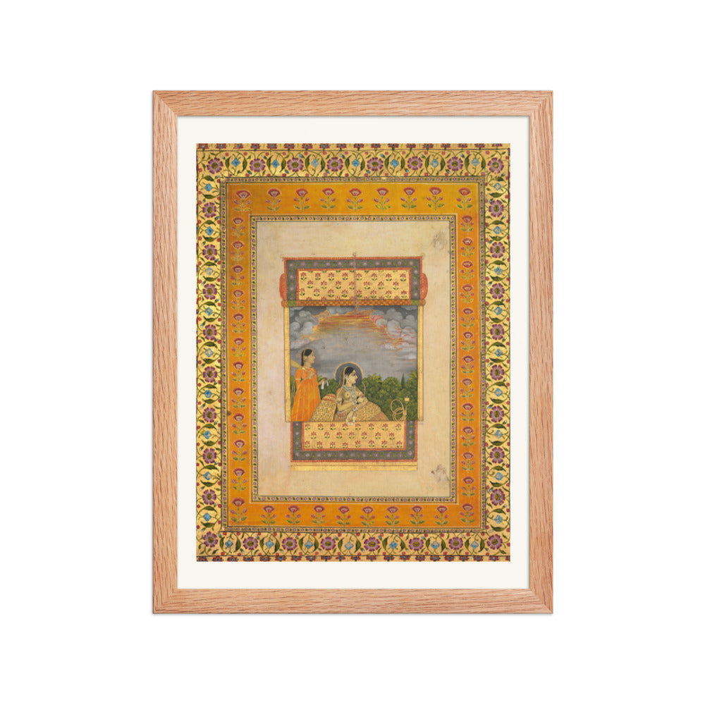Princess and attendant in trompe l’oeil window — Restored Mughal Wall Art — view 4