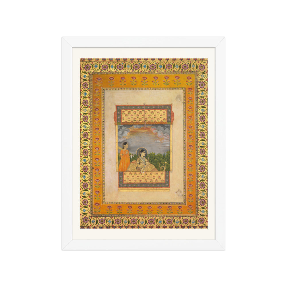 Princess and attendant in trompe l’oeil window — Restored Mughal Wall Art — view 6