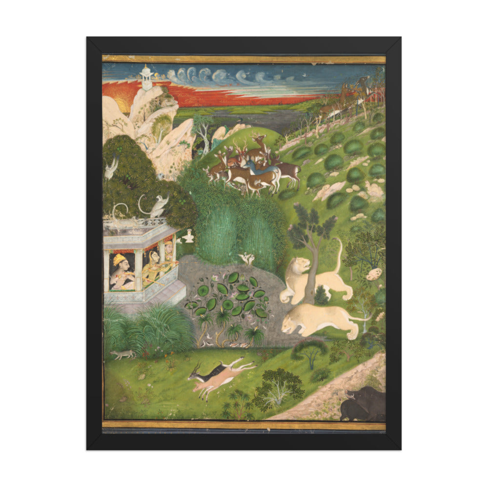 Royal women shooting from a pavilion — Restored Rajput Wall Art — view 1