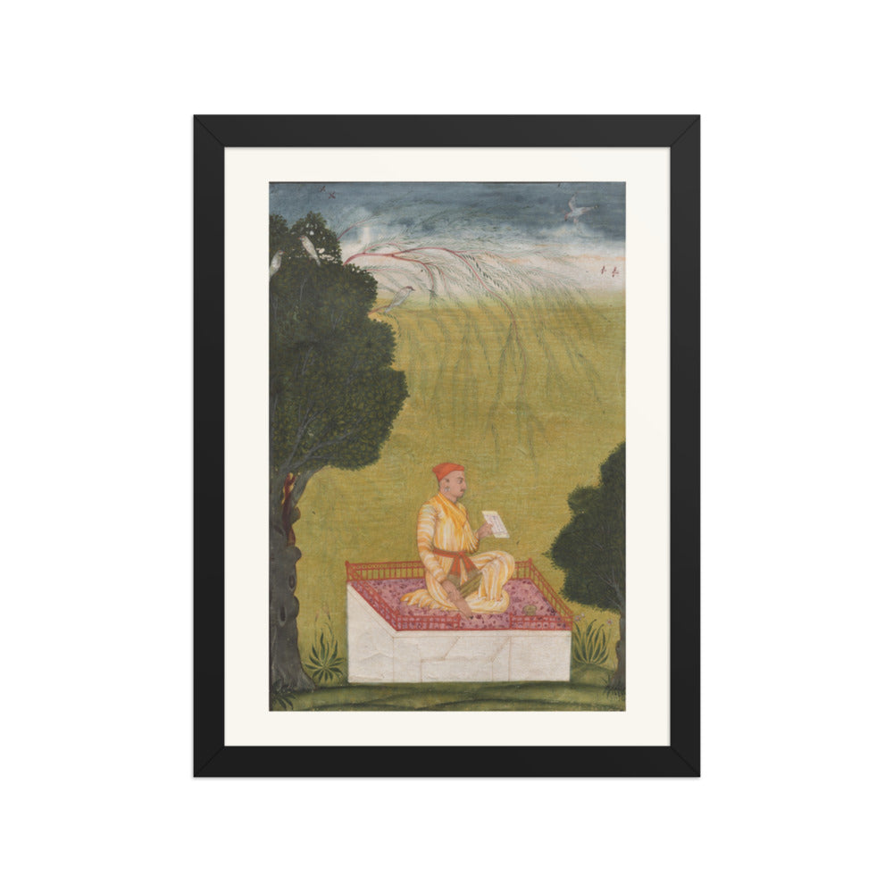 Raja Dilip Singh of Guler on a dais — Restored Pahari Wall Art — view 2