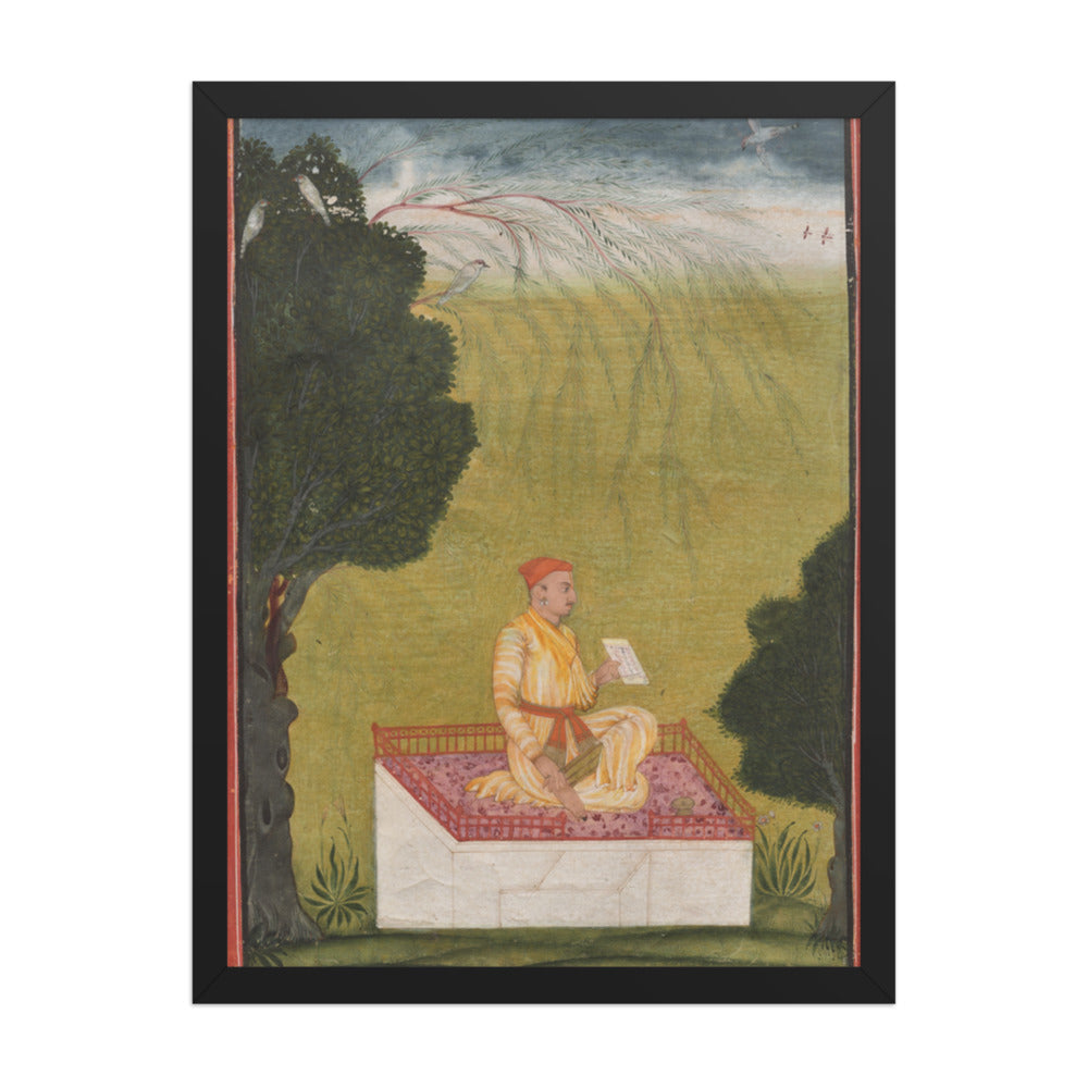 Raja Dilip Singh of Guler on a dais — Restored Pahari Wall Art — view 1