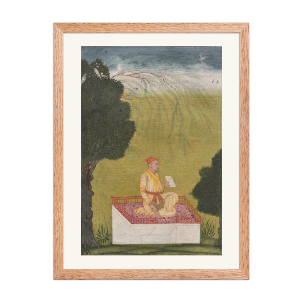 Raja Dilip Singh of Guler on a dais — Restored Pahari Wall Art — view 3
