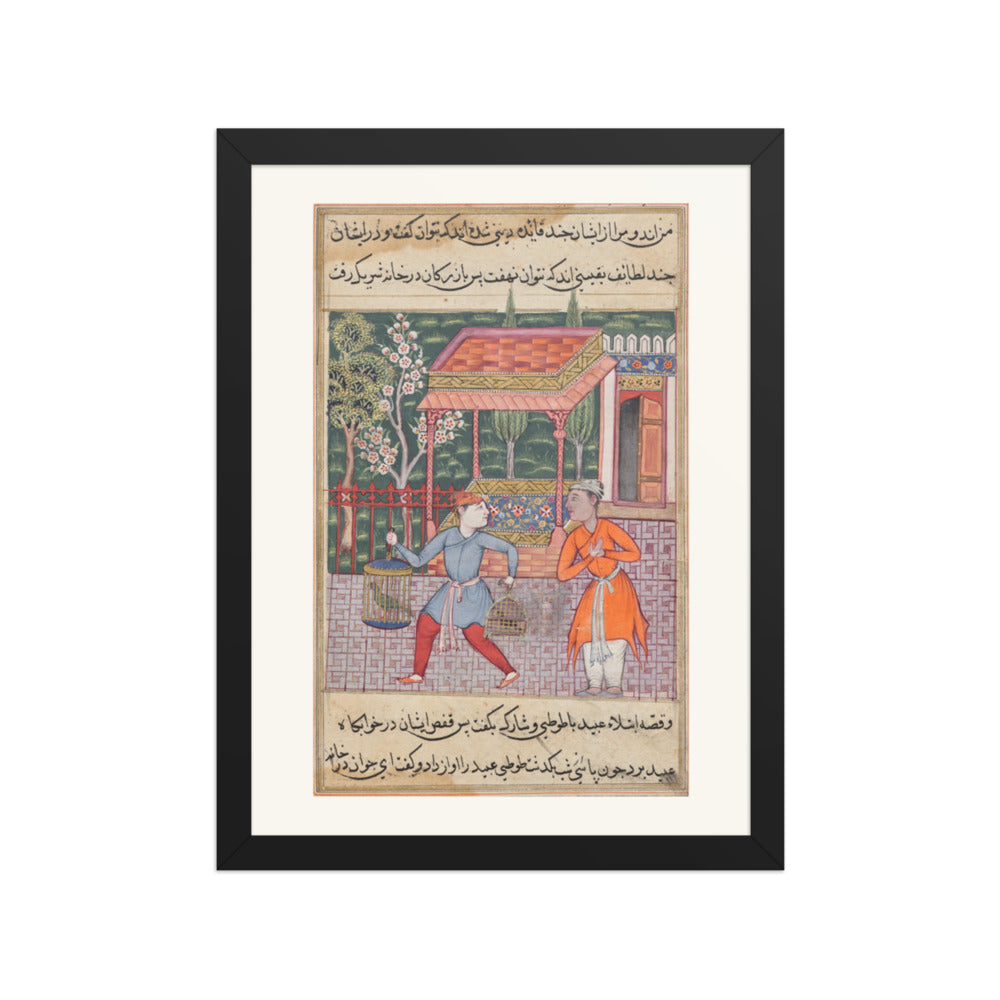 The Merchant of Tirmiz with the Parrot and Myna, from a Tuti-nama (Forty-second Night) — Restored Mughal Wall Art — view 2