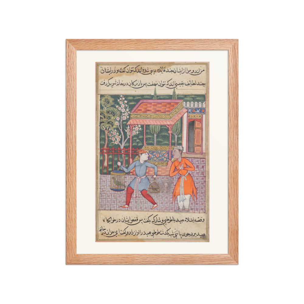 The Merchant of Tirmiz with the Parrot and Myna, from a Tuti-nama (Forty-second Night) — Restored Mughal Wall Art — view 4