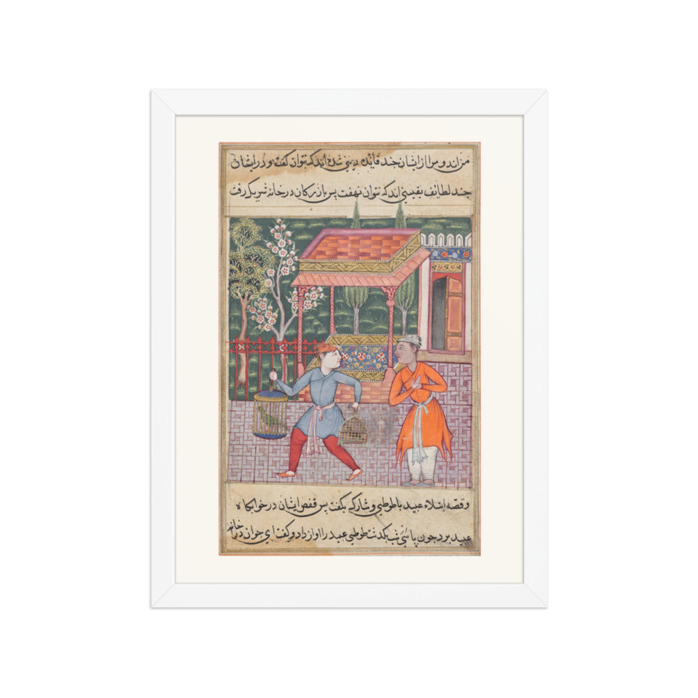 The Merchant of Tirmiz with the Parrot and Myna, from a Tuti-nama (Forty-second Night) — Restored Mughal Wall Art — view 6
