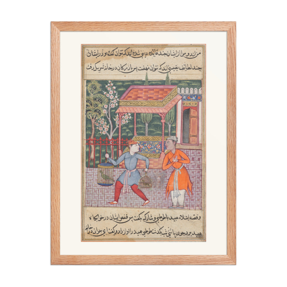 The Merchant of Tirmiz with the Parrot and Myna, from a Tuti-nama (Forty-second Night) — Restored Mughal Wall Art — view 3