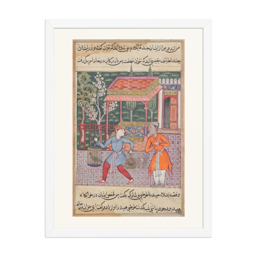 The Merchant of Tirmiz with the Parrot and Myna, from a Tuti-nama (Forty-second Night) — Restored Mughal Wall Art — view 5