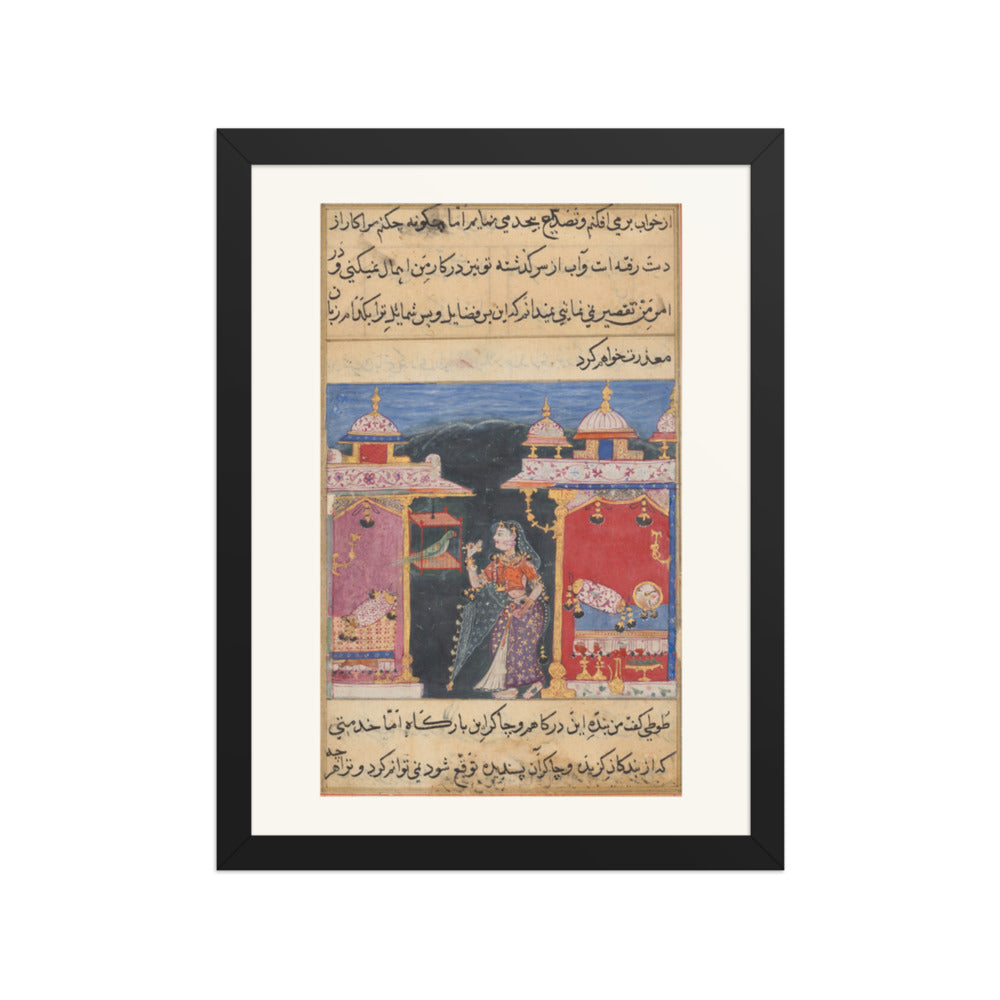 The Parrot Addresses Khujasta, from a Tuti-nama (Seventh Night) — Restored Mughal Wall Art — view 2