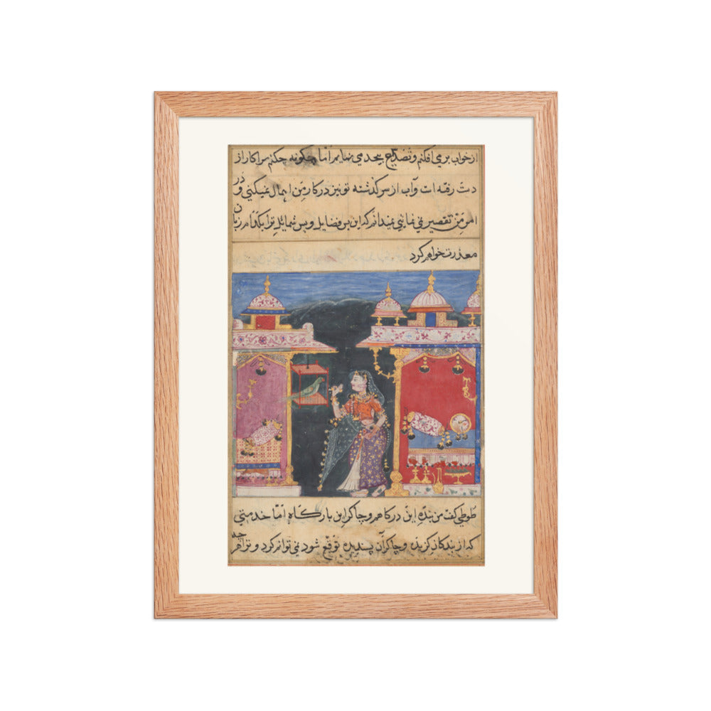 The Parrot Addresses Khujasta, from a Tuti-nama (Seventh Night) — Restored Mughal Wall Art — view 4