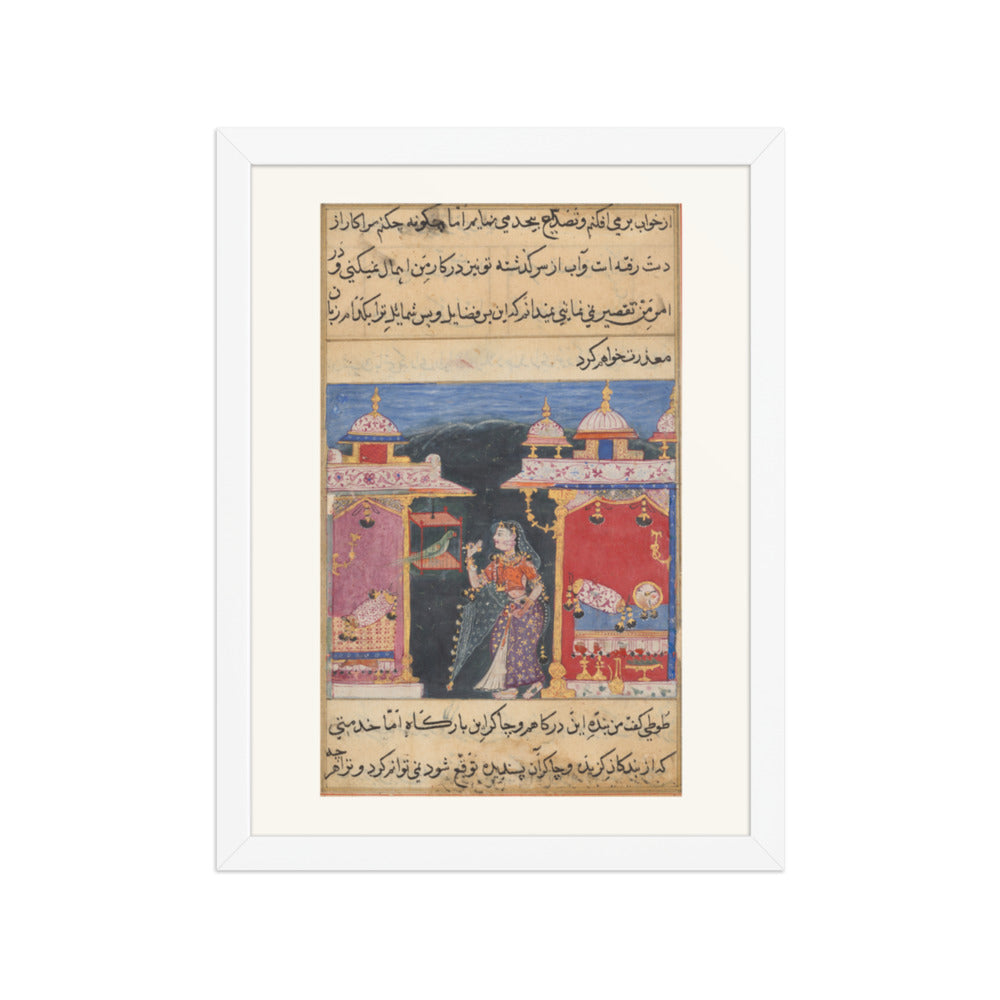 The Parrot Addresses Khujasta, from a Tuti-nama (Seventh Night) — Restored Mughal Wall Art — view 6