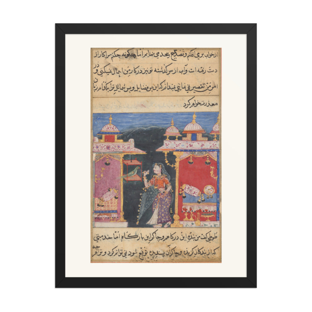 The Parrot Addresses Khujasta, from a Tuti-nama (Seventh Night) — Restored Mughal Wall Art — view 1