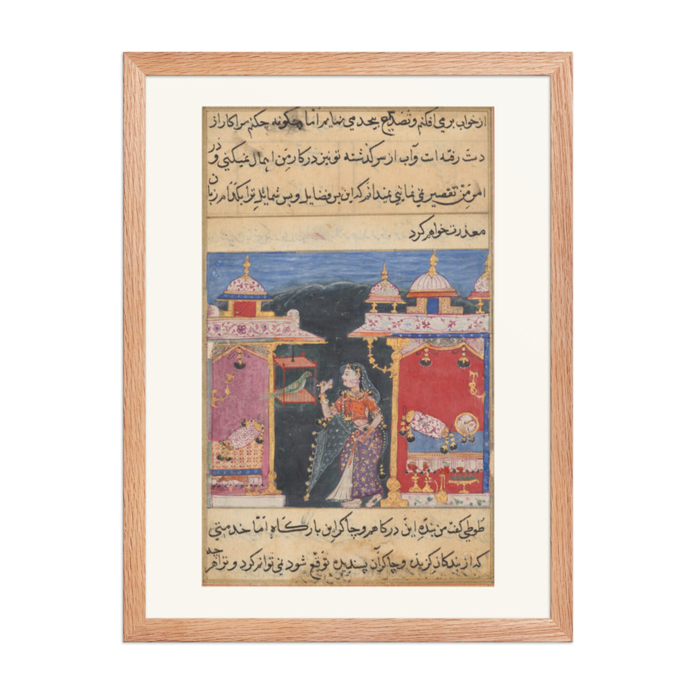 The Parrot Addresses Khujasta, from a Tuti-nama (Seventh Night) — Restored Mughal Wall Art — view 3