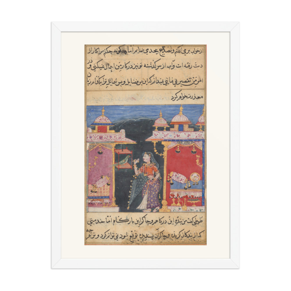 The Parrot Addresses Khujasta, from a Tuti-nama (Seventh Night) — Restored Mughal Wall Art — view 5