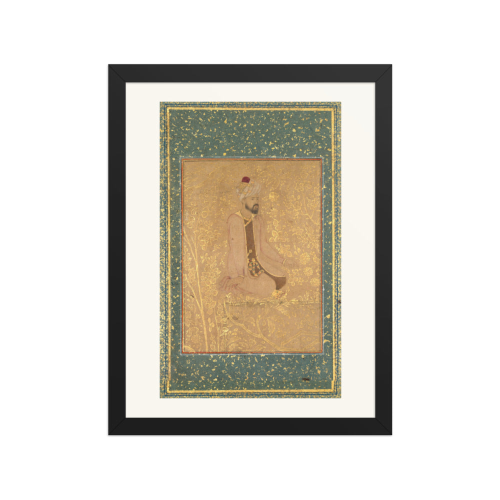 Seated Scholar, Border Fragment from the Teheran/Berlin album — Restored Mughal Wall Art — view 2