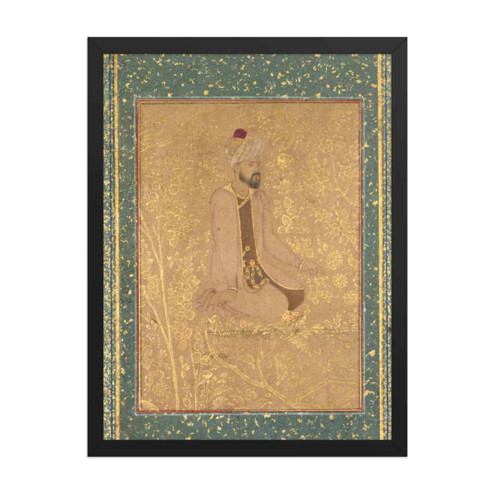 Seated Scholar, Border Fragment from the Teheran/Berlin album — Restored Mughal Wall Art — view 1