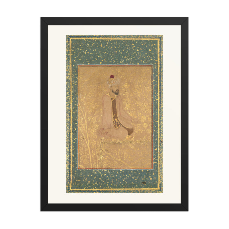 Seated Scholar, Border Fragment from the Teheran/Berlin album — Restored Mughal Wall Art
