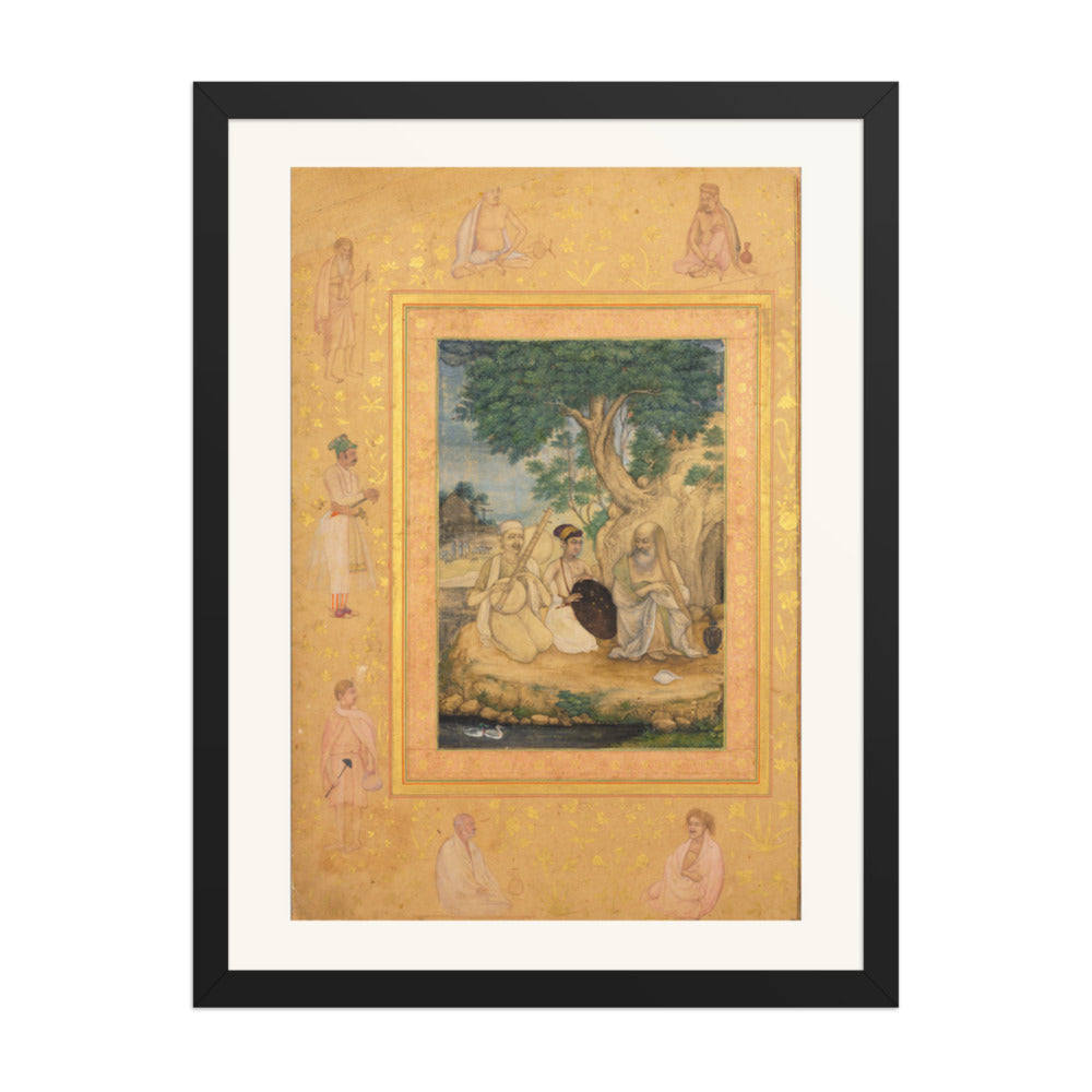 Prince and Ascetics, by Govardhan, from the Late Shah Jahan Album — Restored Mughal Wall Art — view 1