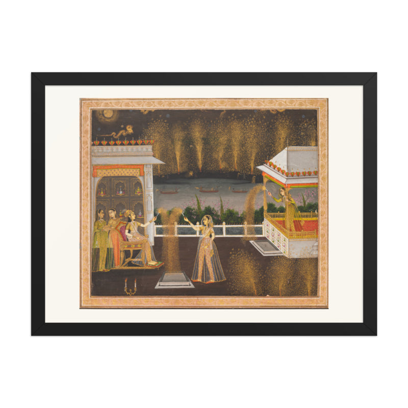 Royal Women Celebrating Diwali — Restored Indian Wall Art