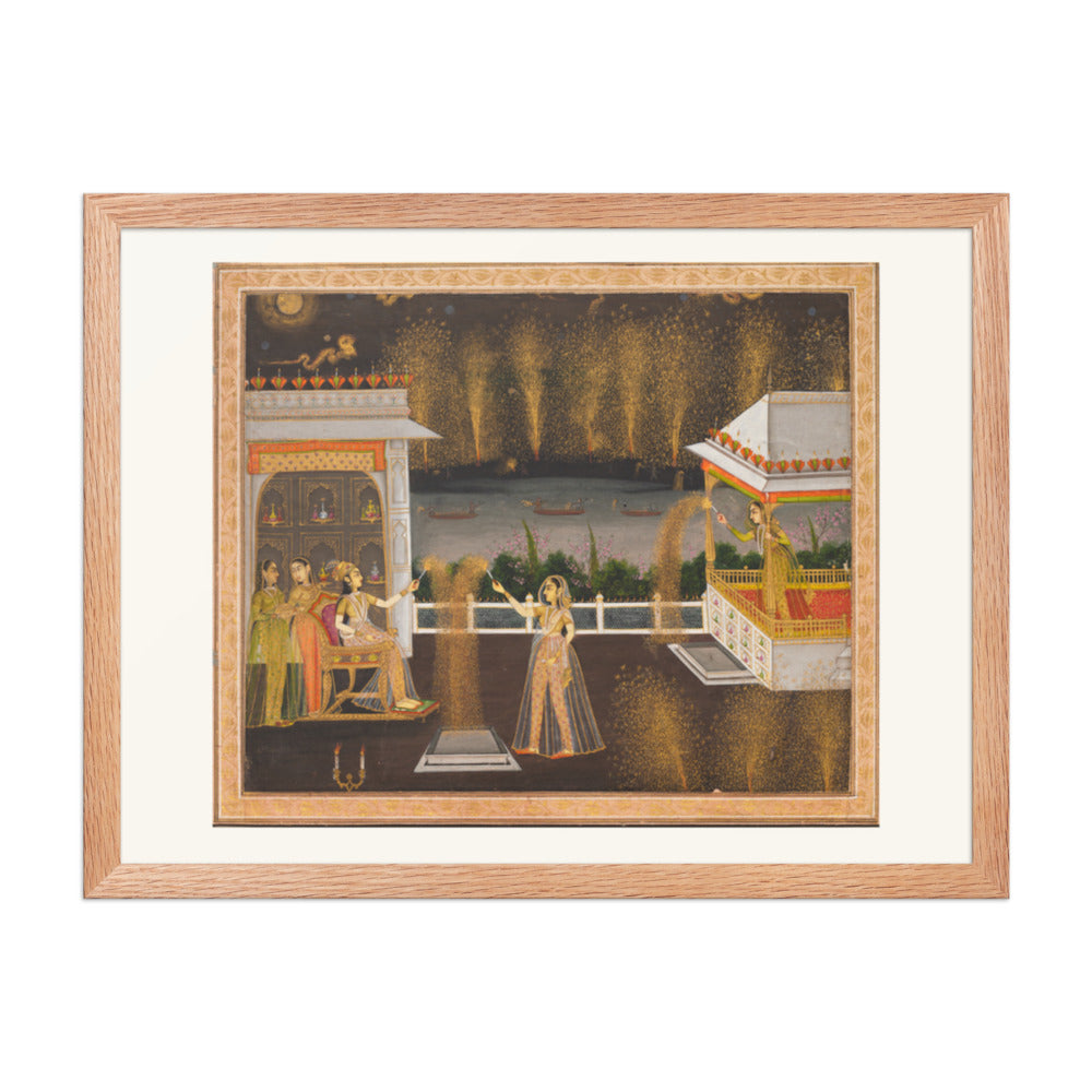 Royal Women Celebrating Diwali — Restored Indian Wall Art — view 3