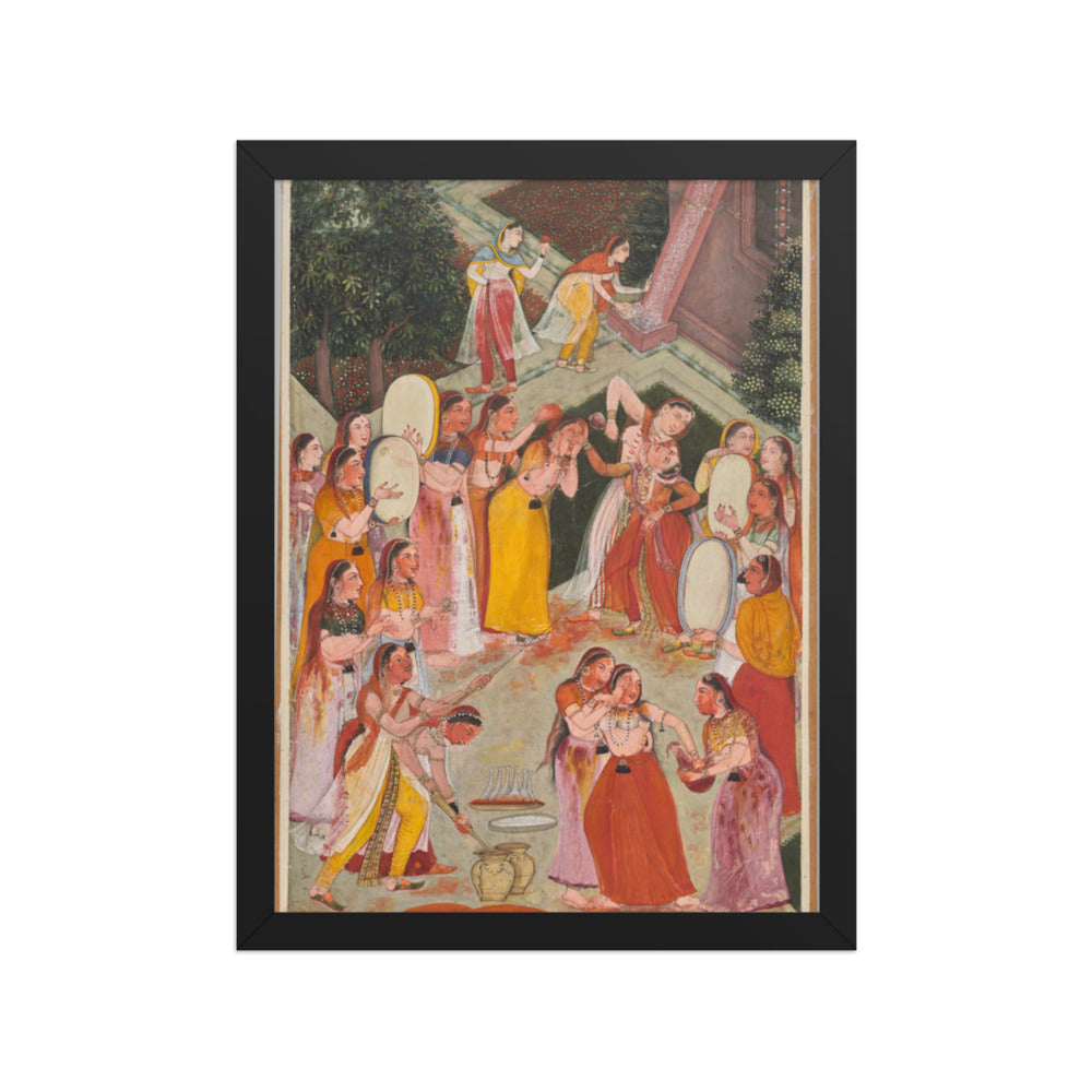 Girls Spraying Each Other at Holi — Restored Rajput Wall Art — view 2