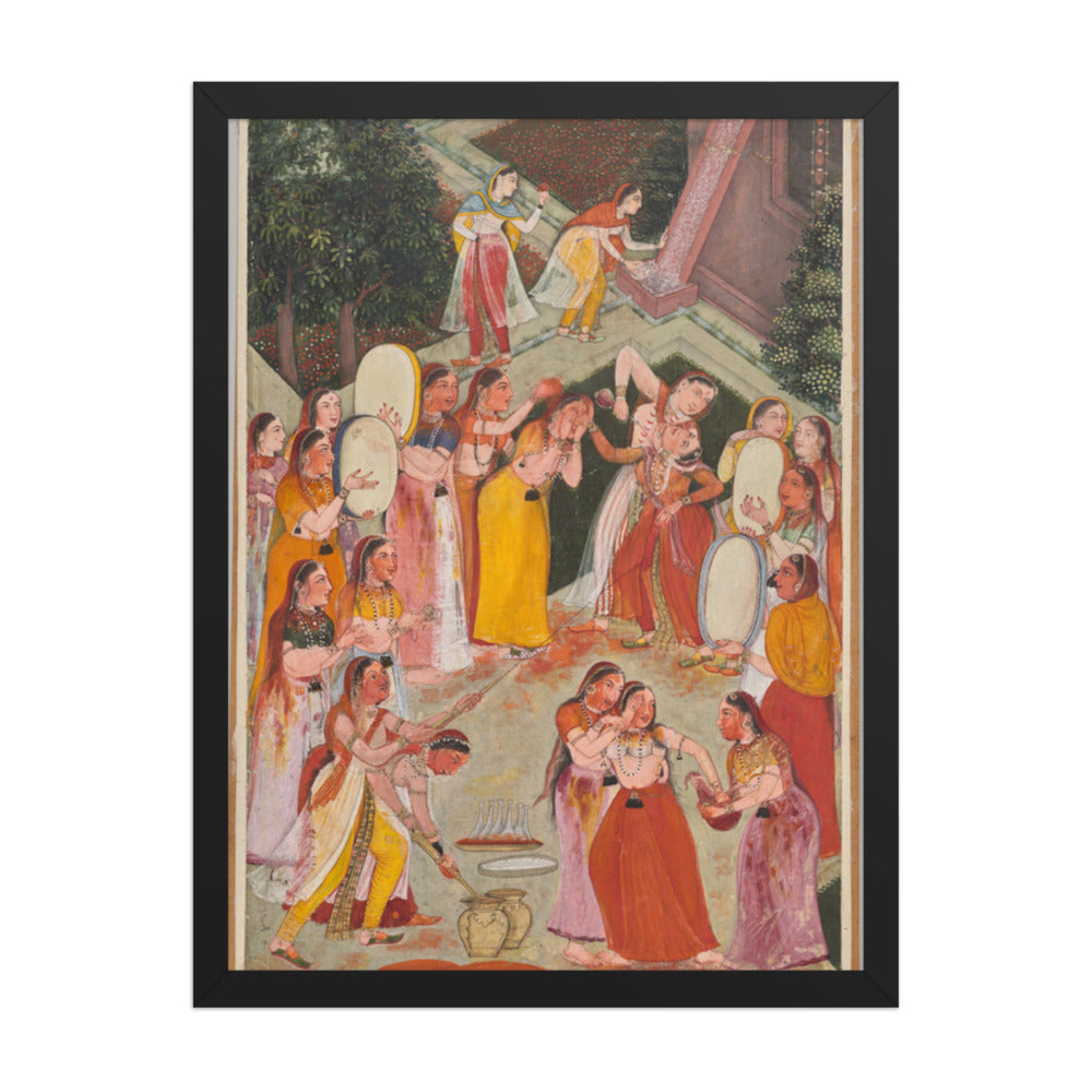 Girls Spraying Each Other at Holi — Restored Rajput Wall Art — view 1