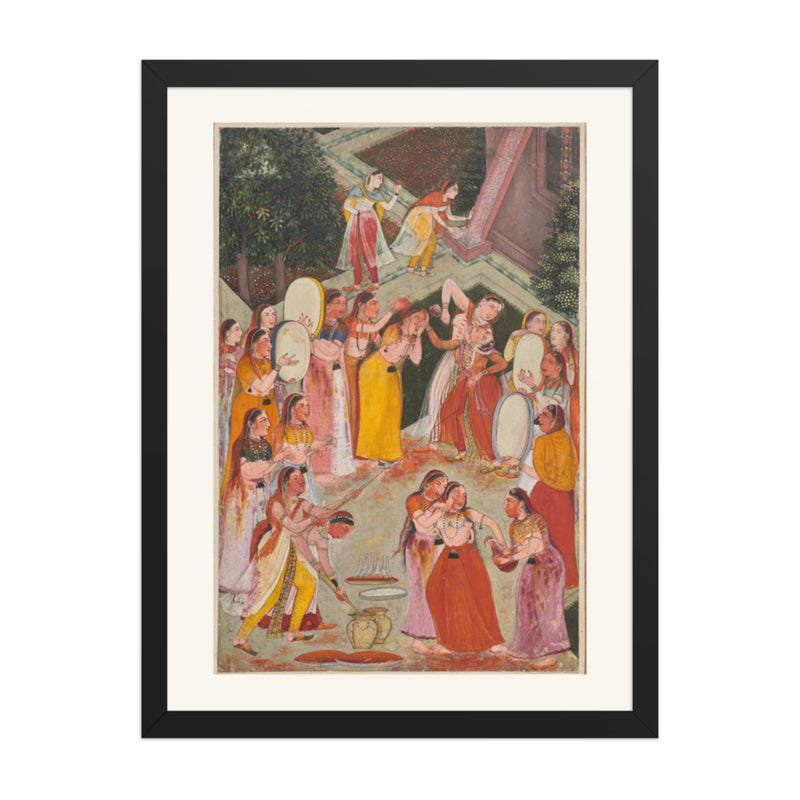 Girls Spraying Each Other at Holi — Restored Rajput Wall Art