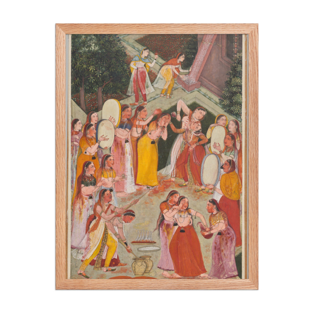 Girls Spraying Each Other at Holi — Restored Rajput Wall Art — view 3